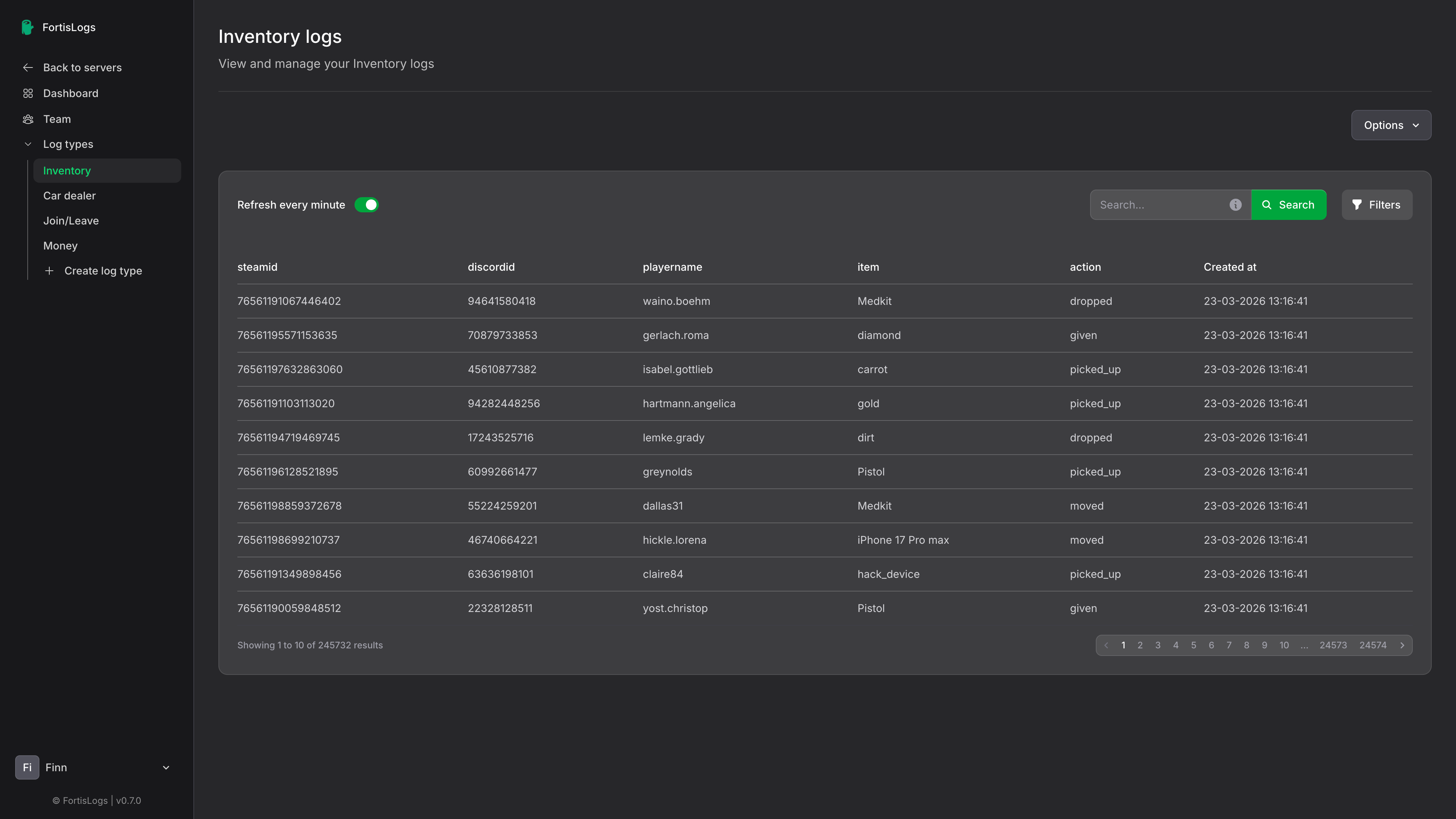FortisLogs log detail
